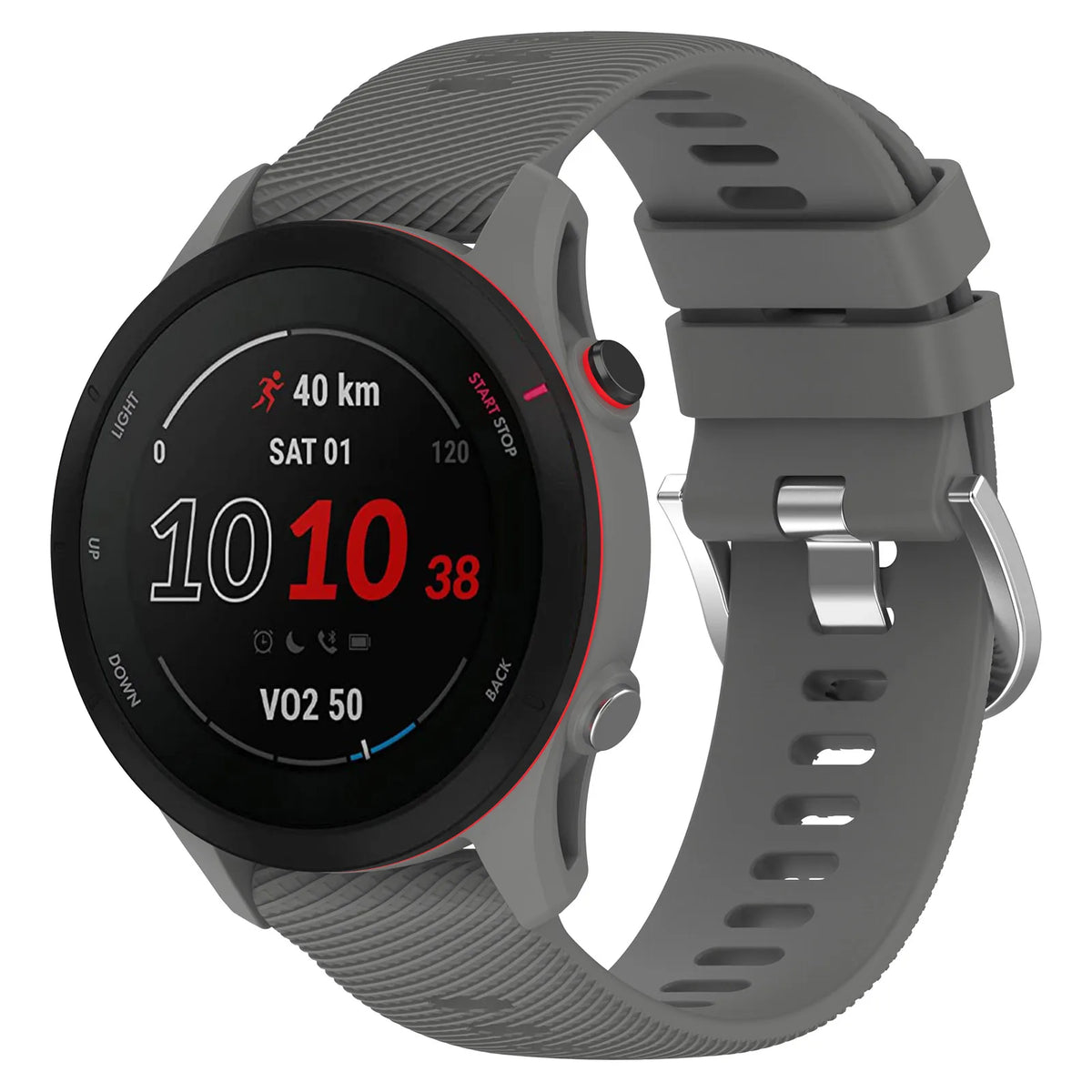 Polar Textured Silicone Buckle Band — Dark gray strap shown on a watch