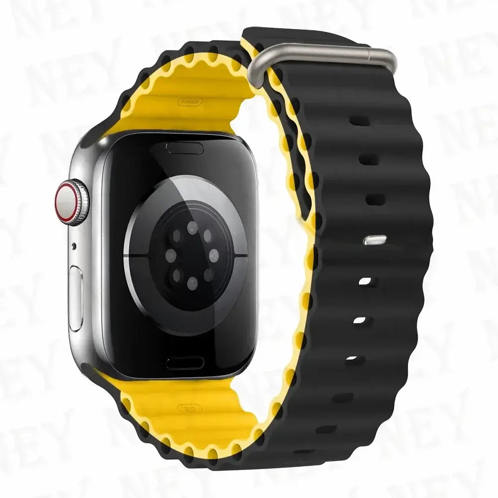 Black / Yellow tubular silicone Apple Watch band