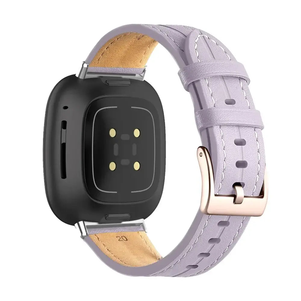 Fitbit Versa & Sense Contrast-Stitched Leather Band - Lavender band rear view