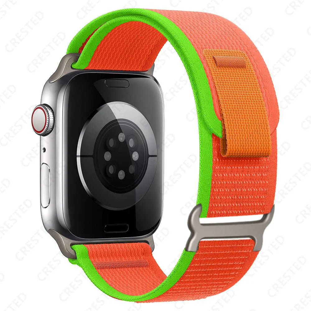 Two-Tone Nylon Apple Watch Trail Loop with Pull Tab in Orange / Lime