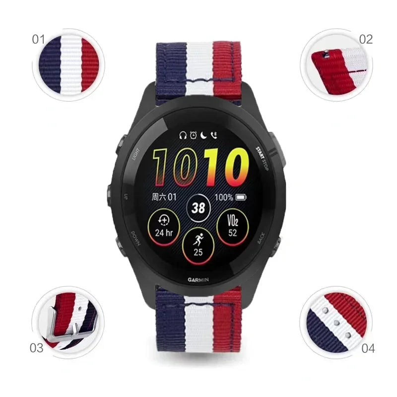 Garmin 20/22mm Quick Release Striped Canvas Nylon Band — band detail