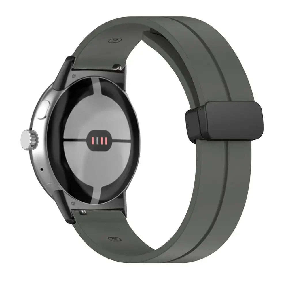 Magnetic Folding Clasp Silicone Google Pixel Watch Band in Charcoal Gray / Black