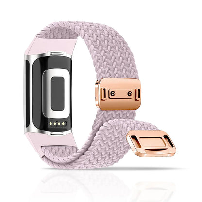 Sand Pink Fitbit Charge 5 and 6 Braided Nylon Band with Magnetic Clasp