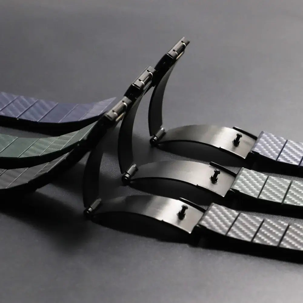 Side view of carbon pattern straps and folding clasps