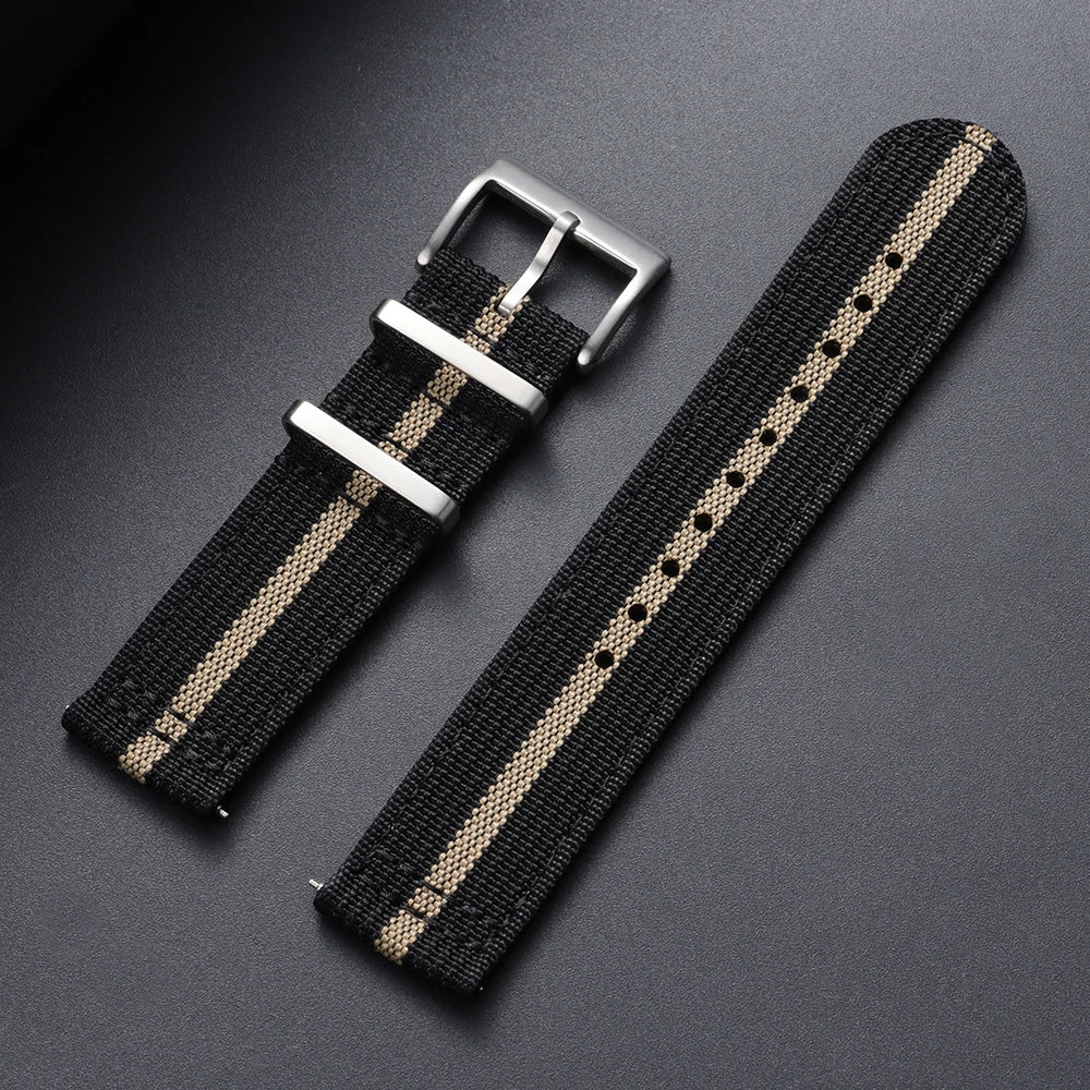Motorola Moto Ribbed Nylon Band with Metal Keepers — Black / Khaki Center Stripe