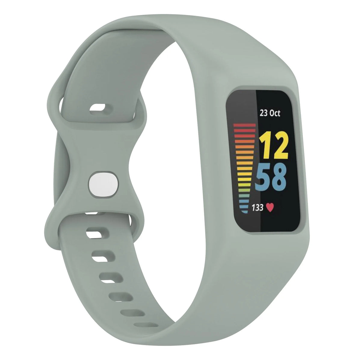Gray Green Fitbit Charge 5 and 6 Silicone Sport Band with Built-In Case