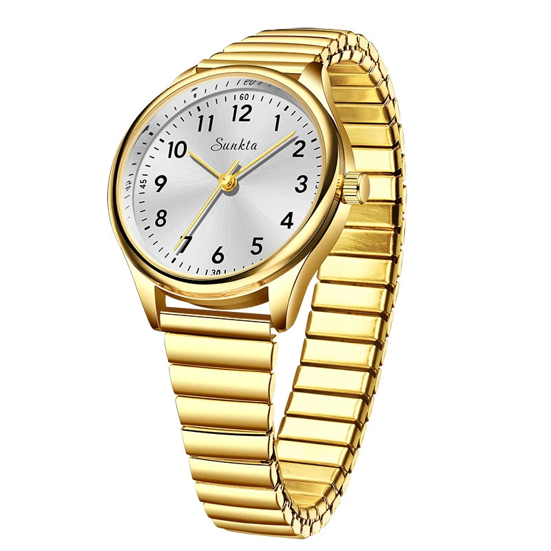 Women's Arabic Numeral Quartz Watch — Gold-Tone Bracelet / White Dial — BandsCo Straps