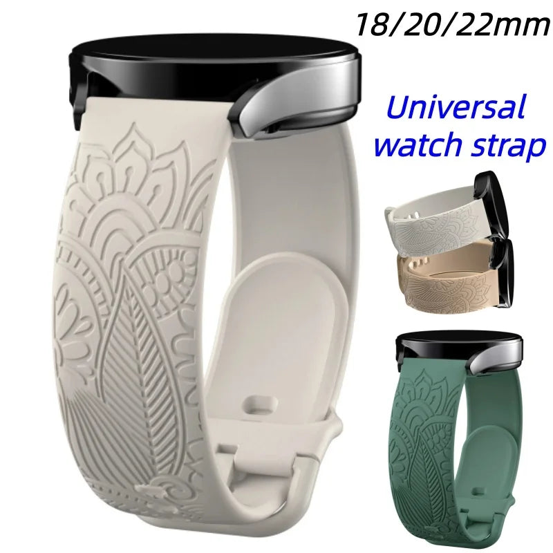 Garmin Engraved Mandala Silicone Band in ivory and green