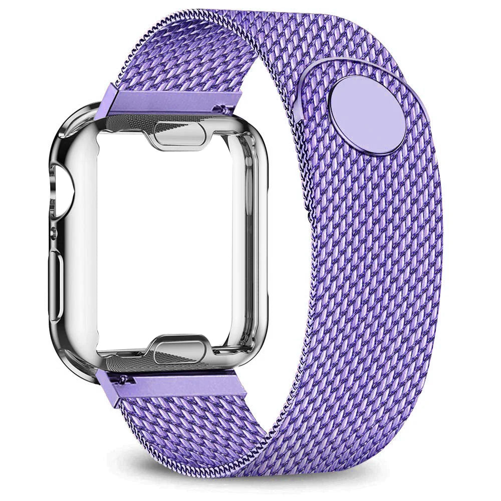 Magnetic Milanese Mesh Apple Watch Band with Matching Case in Lilac
