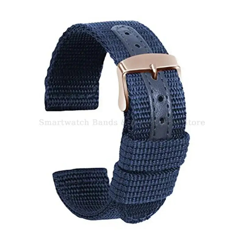 Samsung Galaxy Watch Reinforced Nylon Band in Navy Blue / Rose Gold Buckle