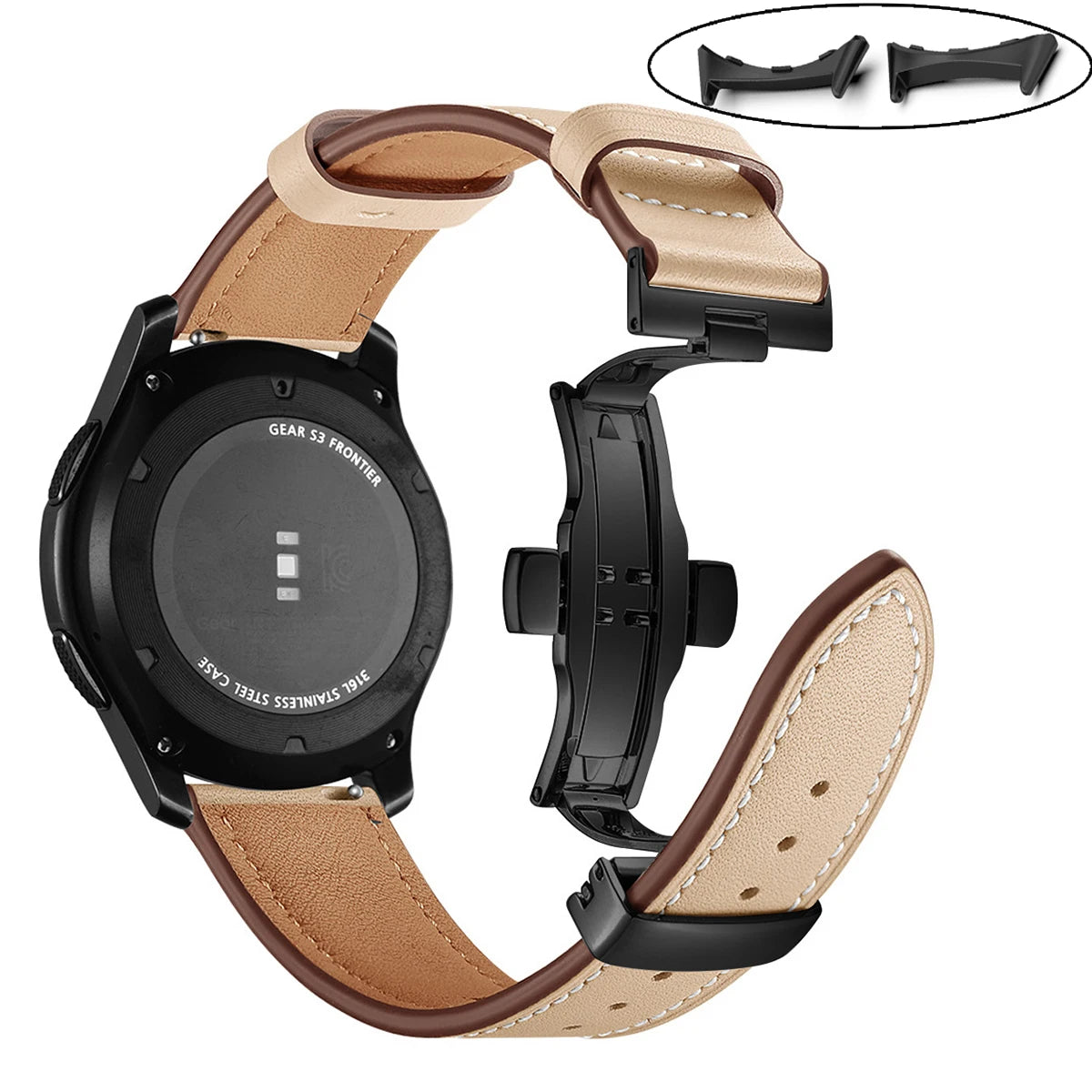 Black - Black Clasp Google Pixel Watch 5, 4 and 3 45mm Leather Band, Butterfly Clasp