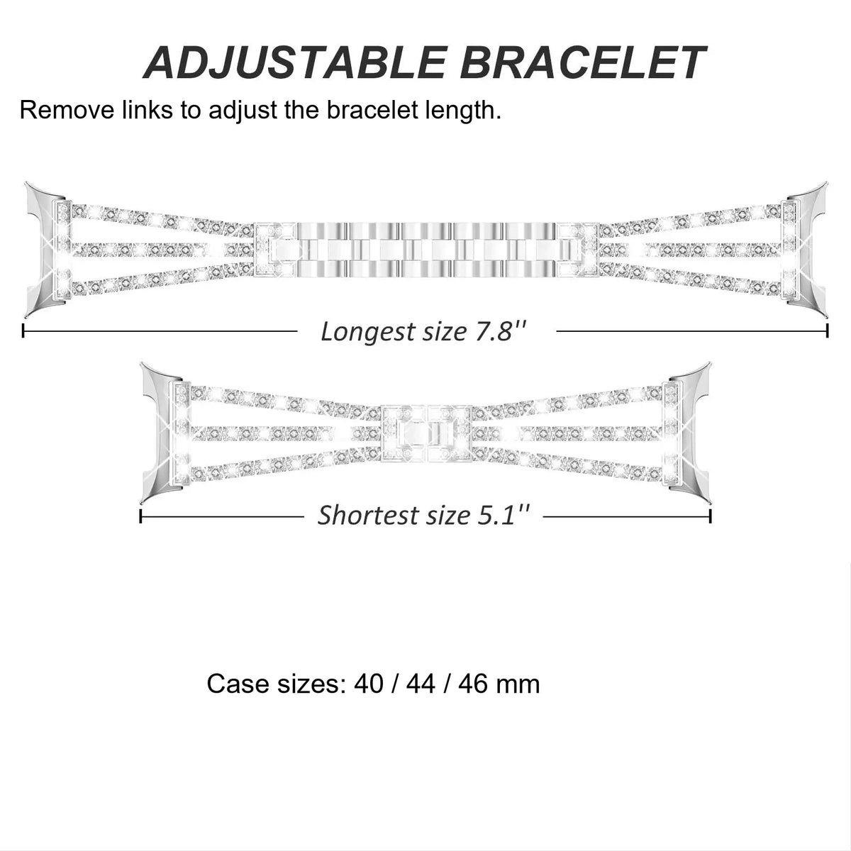 Samsung Galaxy Stainless Steel Diamond Watch Band - Watch8/Watch8 Classic/Watch9 adjustable bracelet with diamond detailing.
