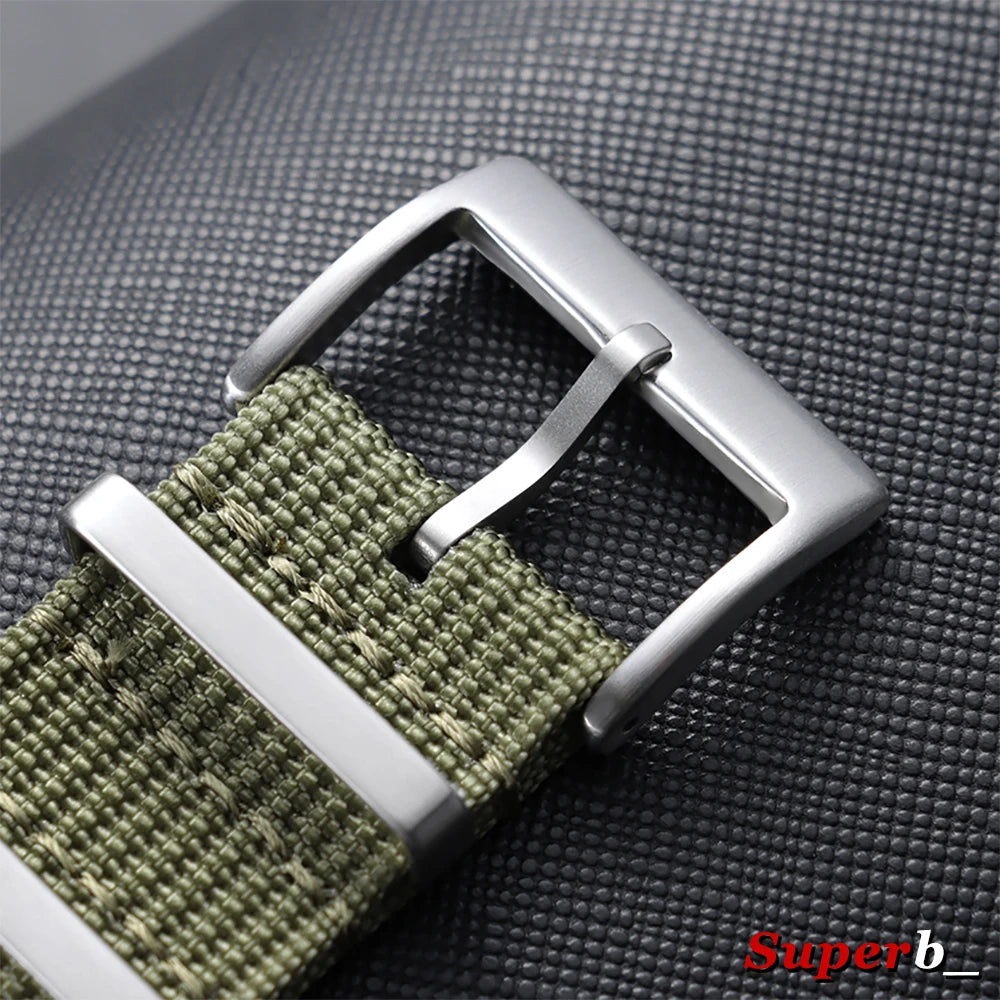 Polar Ribbed Nylon Band with Metal Keepers — Metal pin buckle and nylon weave