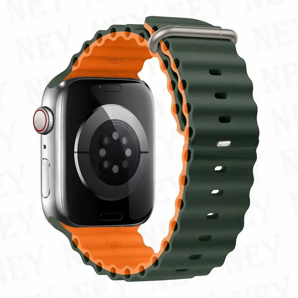 Forest Green / Orange tubular silicone Apple Watch band
