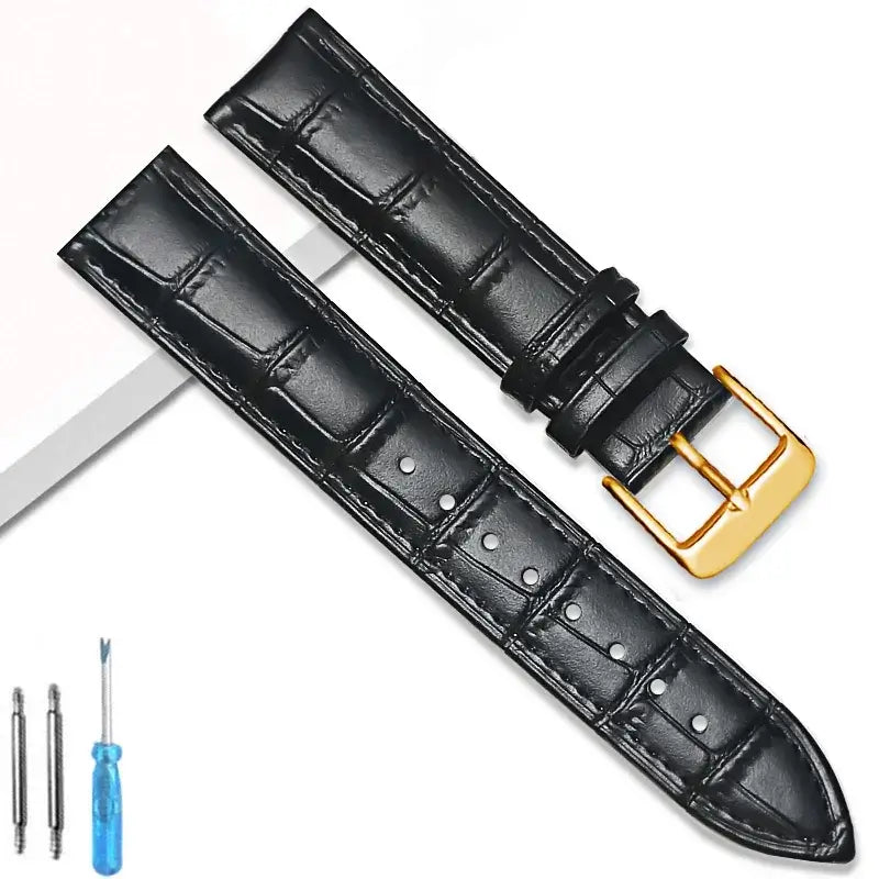 Crocodile-Embossed Leather Buckle Band in Black / Gold Buckle for compatible Huawei watches