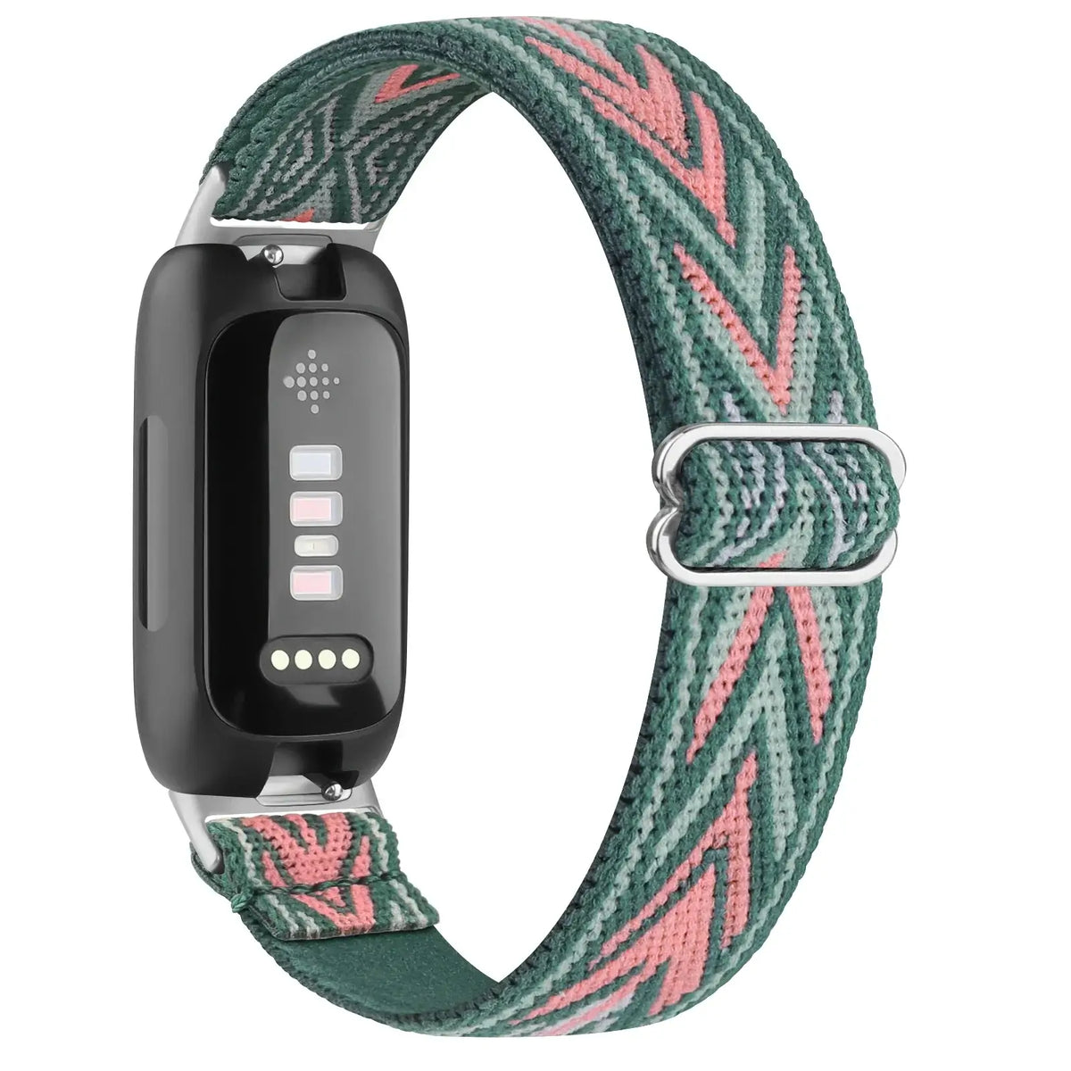 Fitbit Inspire Adjustable Nylon Loop Band - Green / Pink Chevron