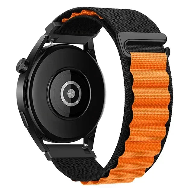 OnePlus Smartwatch Alpine Loop Nylon Band Adjustable Sport Strap in black and orange, designed for comfort and adaptability.