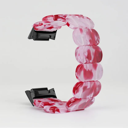 Pink / White Fitbit Charge 5 and 6 Resin Stretch Bracelet Band