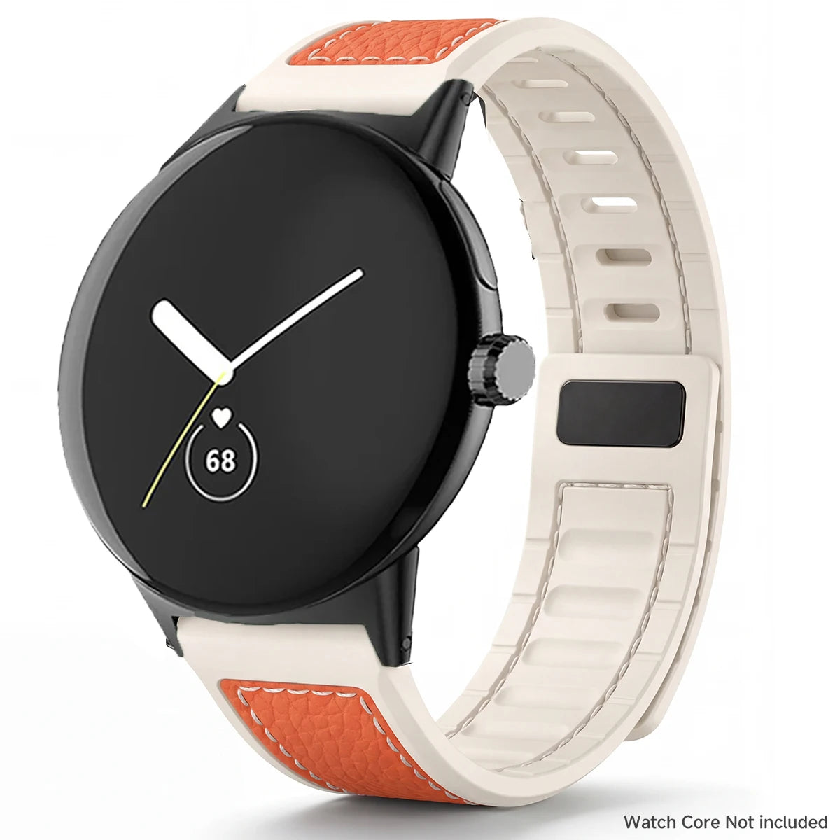 Starlight / Orange Google Pixel Watch 5, 4 and 3 45mm Litchi Leather Magnetic Band