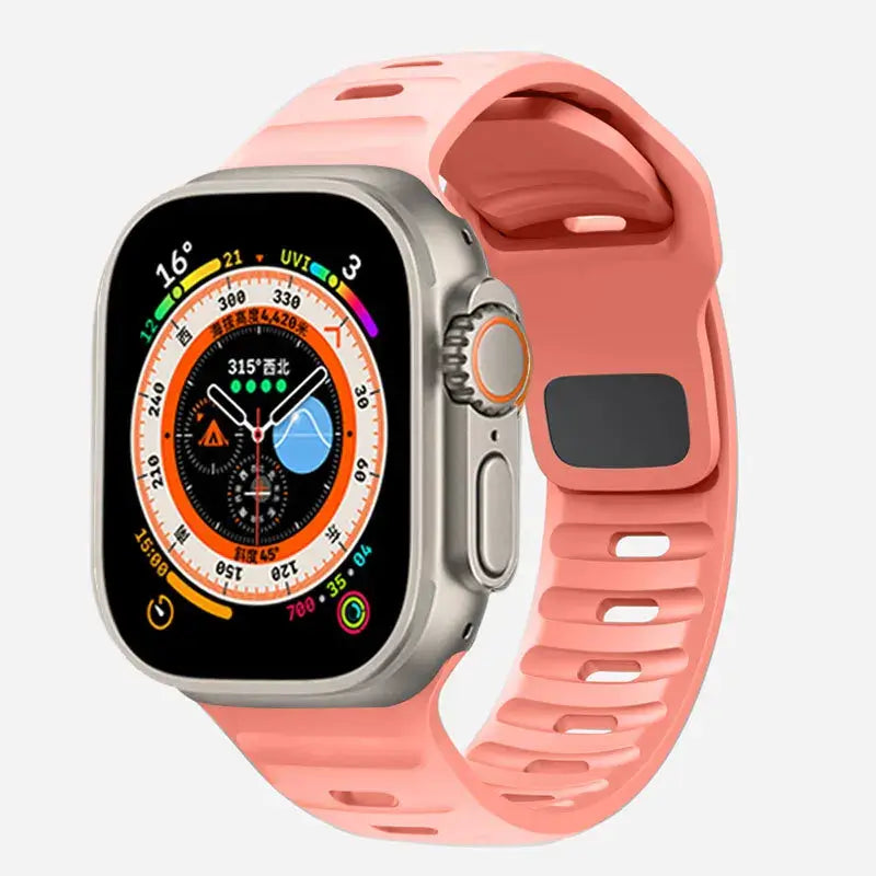 Coral Pink slotted silicone Apple Watch sport band