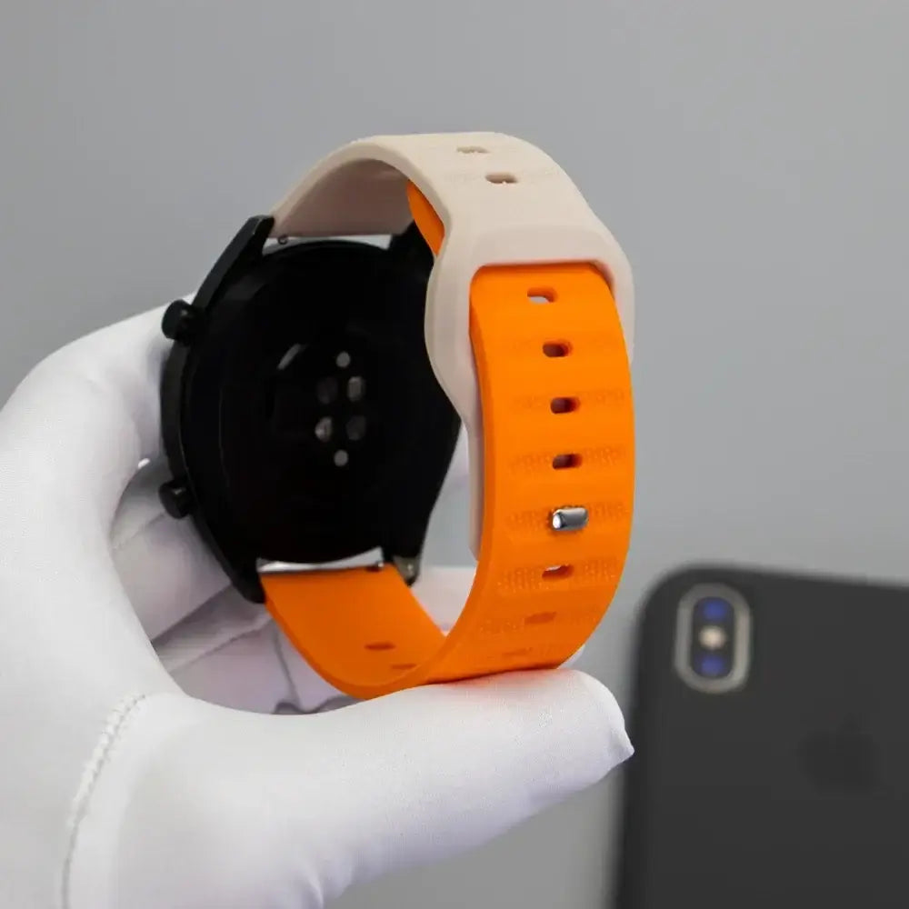 Textured Pin-and-Tuck Silicone Band for Amazfit – orange and starlight strap sections