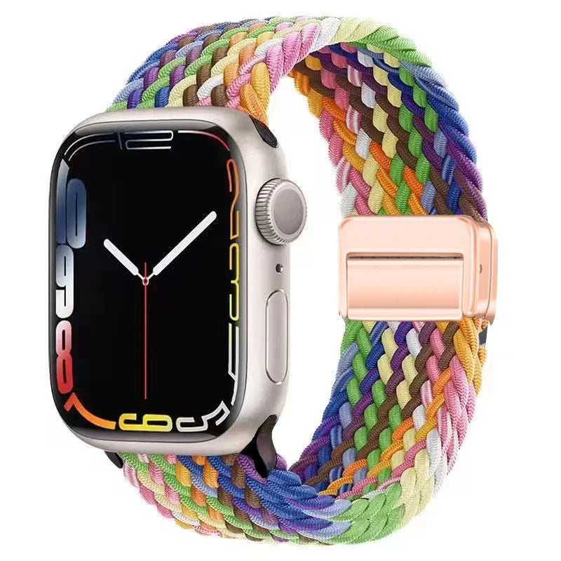 Braided Nylon Apple Watch Band with Magnetic Clasp in Pastel Rainbow