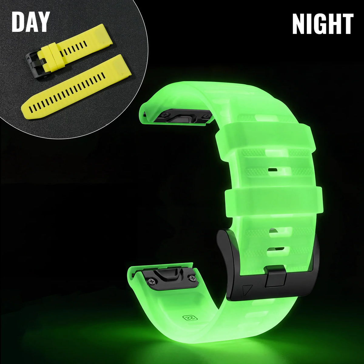 Yellow Garmin QuickFit 22/26mm Glow-in-the-Dark Silicone Band