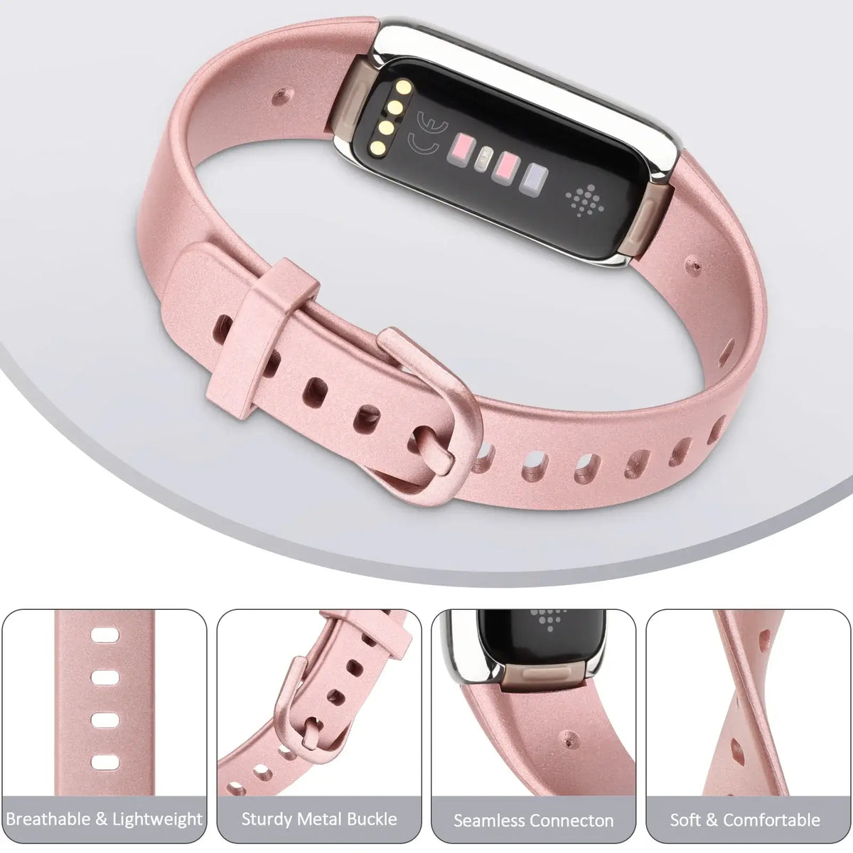 Fitbit Luxe Silicone Band with Solid & Glitter Finishes - Pink strap buckle and connector details