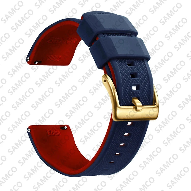 OnePlus Watch Band Quick Release Silicone Strap Sweat Resistant Black with gold buckle and red lining