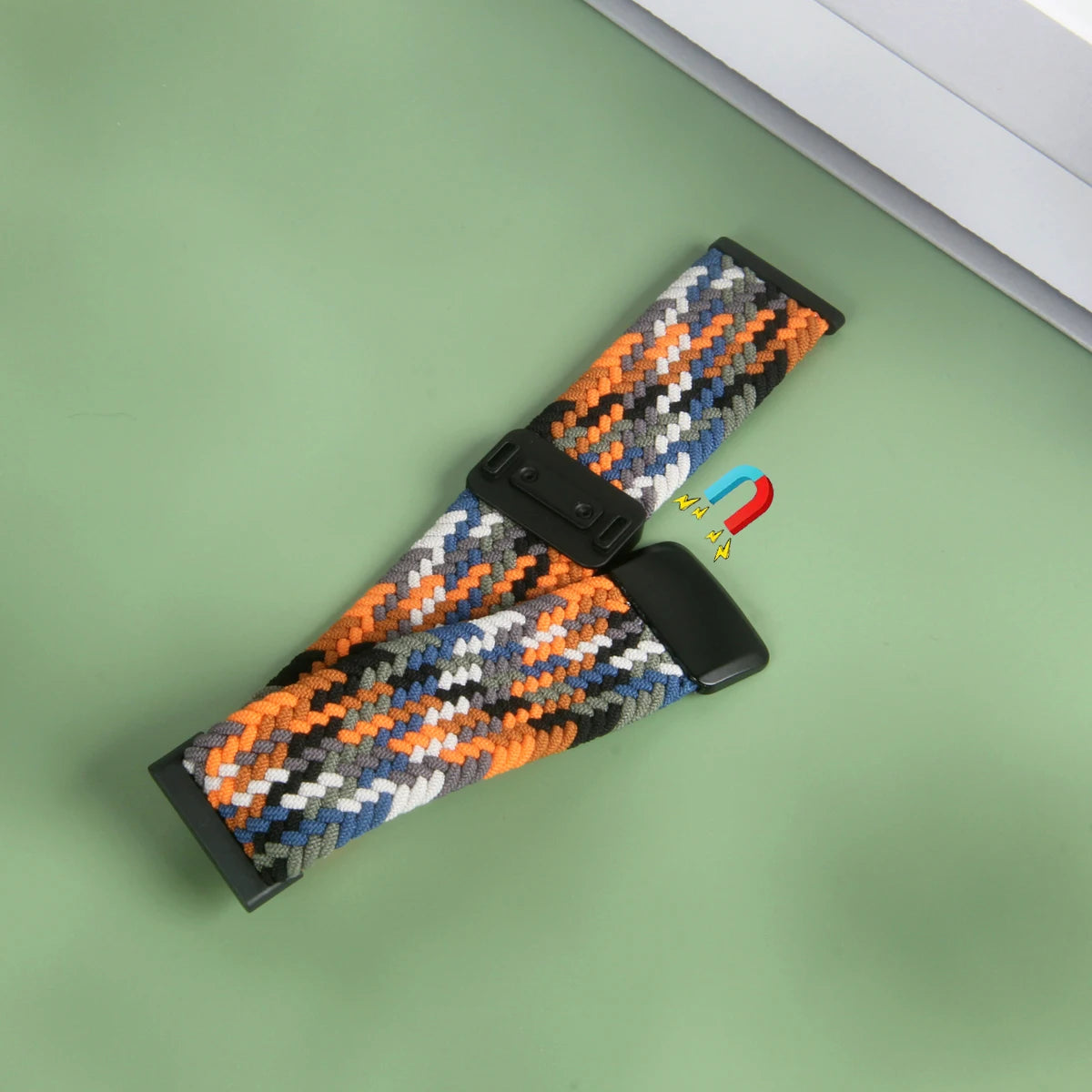 Fitbit Versa 4, 3, 2 and Sense 2 Braided Nylon Band, Magnetic Clasp — band detail