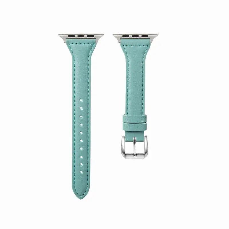 Aqua tapered stitched leather Apple Watch band