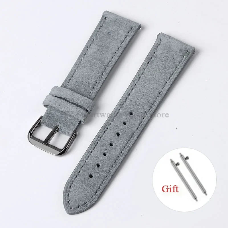OnePlus Smartwatch Vintage Suede Leather Band Quick Release Strap in soft gray leather with buckle.
