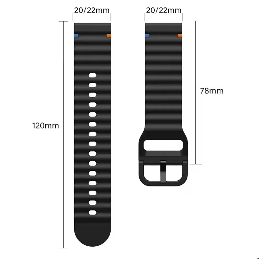 OnePlus Smartwatch Silicone Strap Band, Sport Wristband Replacement, showing dimensions 20/22mm, 120mm length.