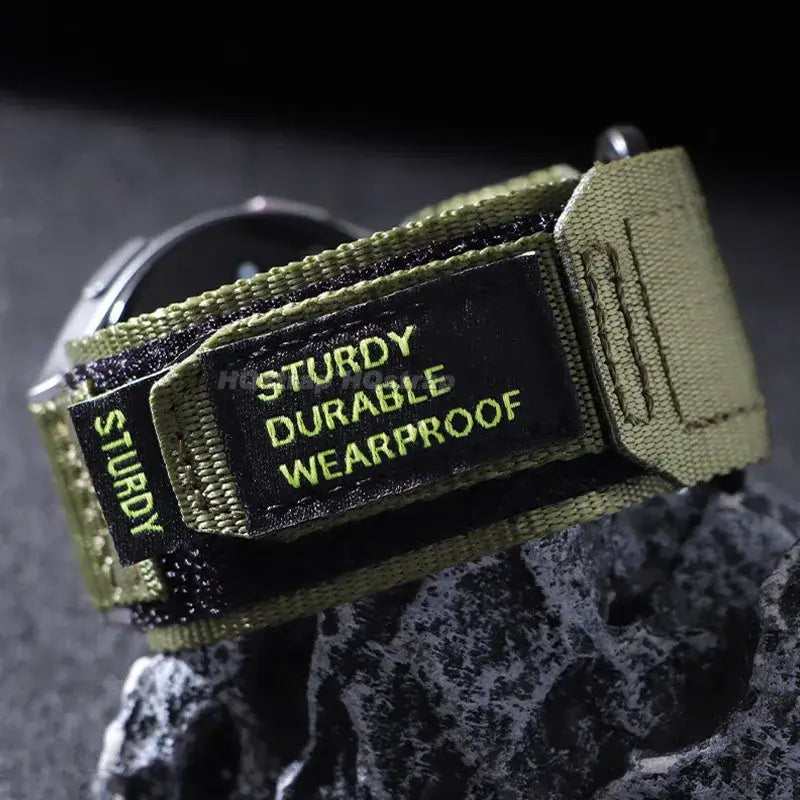 Nylon Hook-and-Loop Band for Amazfit – stitched text patch detail