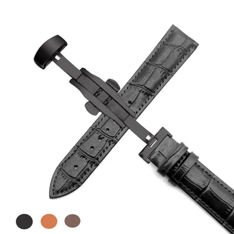 Black embossed leather strap with black clasp for compatible Huawei watches