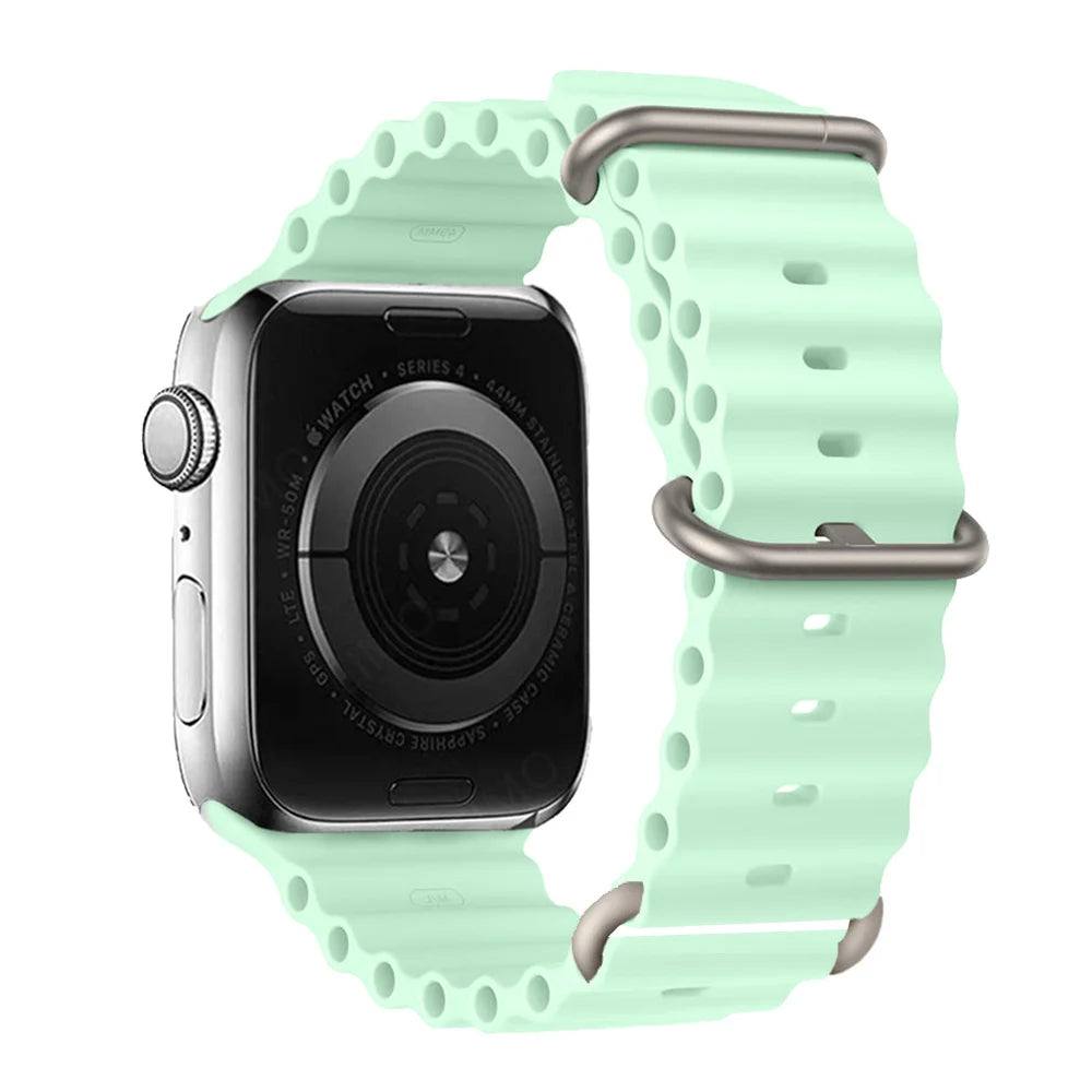 Ribbed Silicone Apple Watch Band with Adjustable Metal Loop in Mint Green