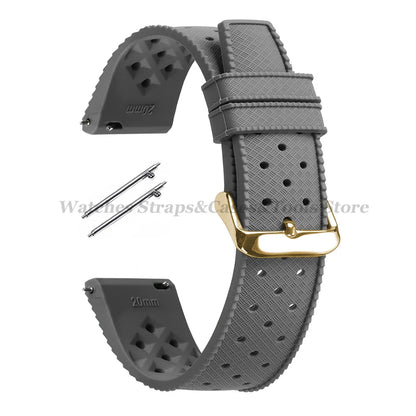 Garmin 18/20/22mm Quick Release Tropic-Style Silicone Band in Gray with Gold Buckle