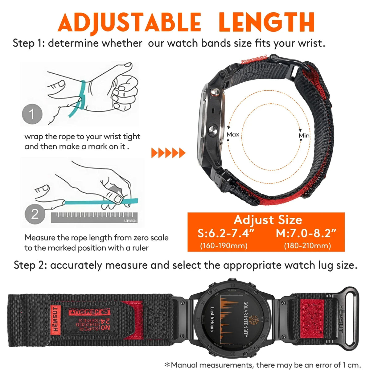Garmin 26mm Nylon Band with Contrast Trim wrist sizing guide