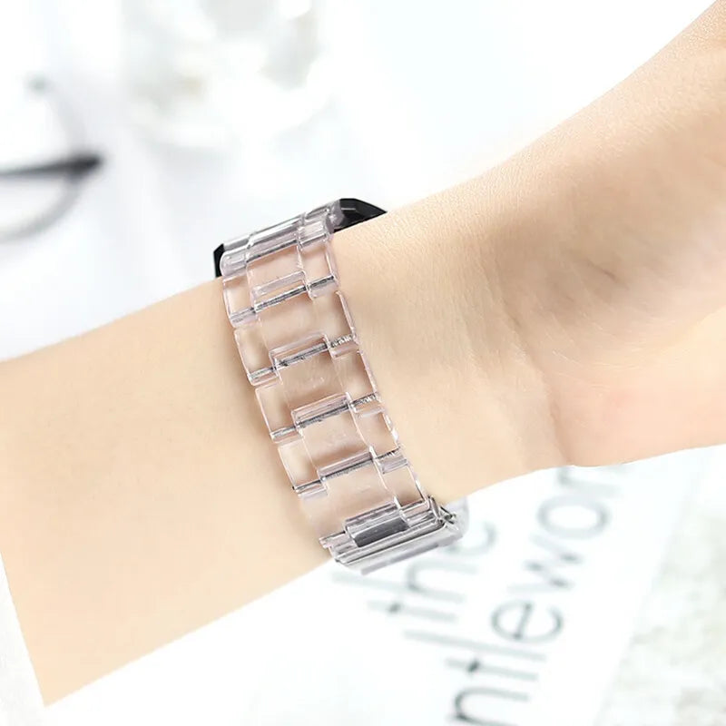 Samsung Galaxy Clear Plastic Link Watch Band – For Watch8/Watch8 Classic/Watch9/Ultra/Ultra2 on wrist showing minimalist design.