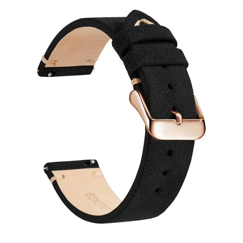 OnePlus Leather Quick Release Watch Band Strap for Smartwatch in black with rose gold buckle.