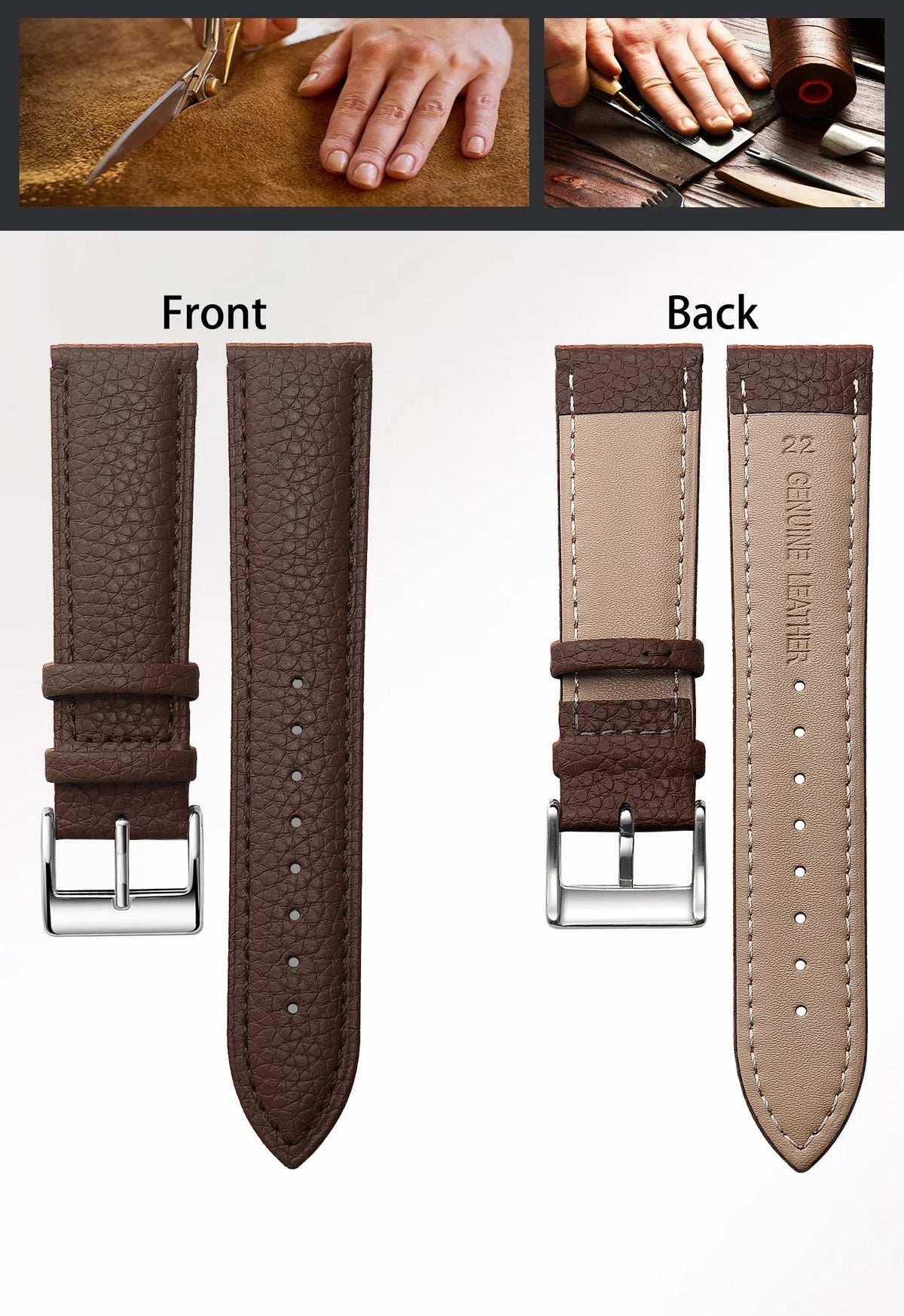 Garmin Grained Leather Band — front and back