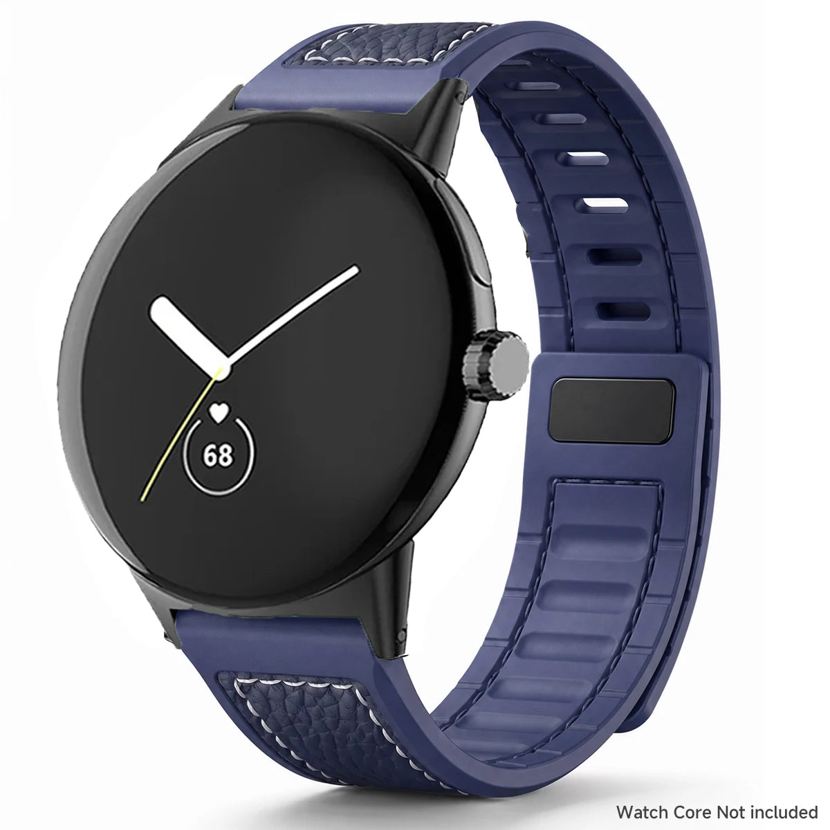 Blue Grey Google Pixel Watch 5, 4 and 3 45mm Litchi Leather Magnetic Band