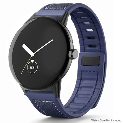 Blue Grey Google Pixel Watch 5, 4 and 3 45mm Litchi Leather Magnetic Band