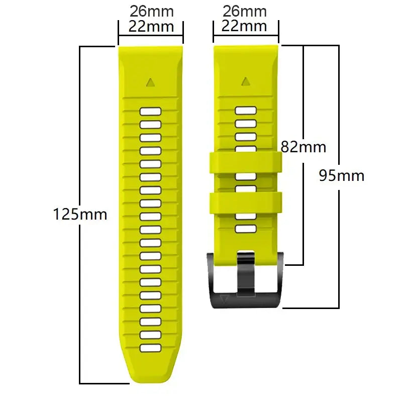 Garmin QuickFit Two-Tone Silicone Sport Band 22mm and 26mm dimension diagrams
