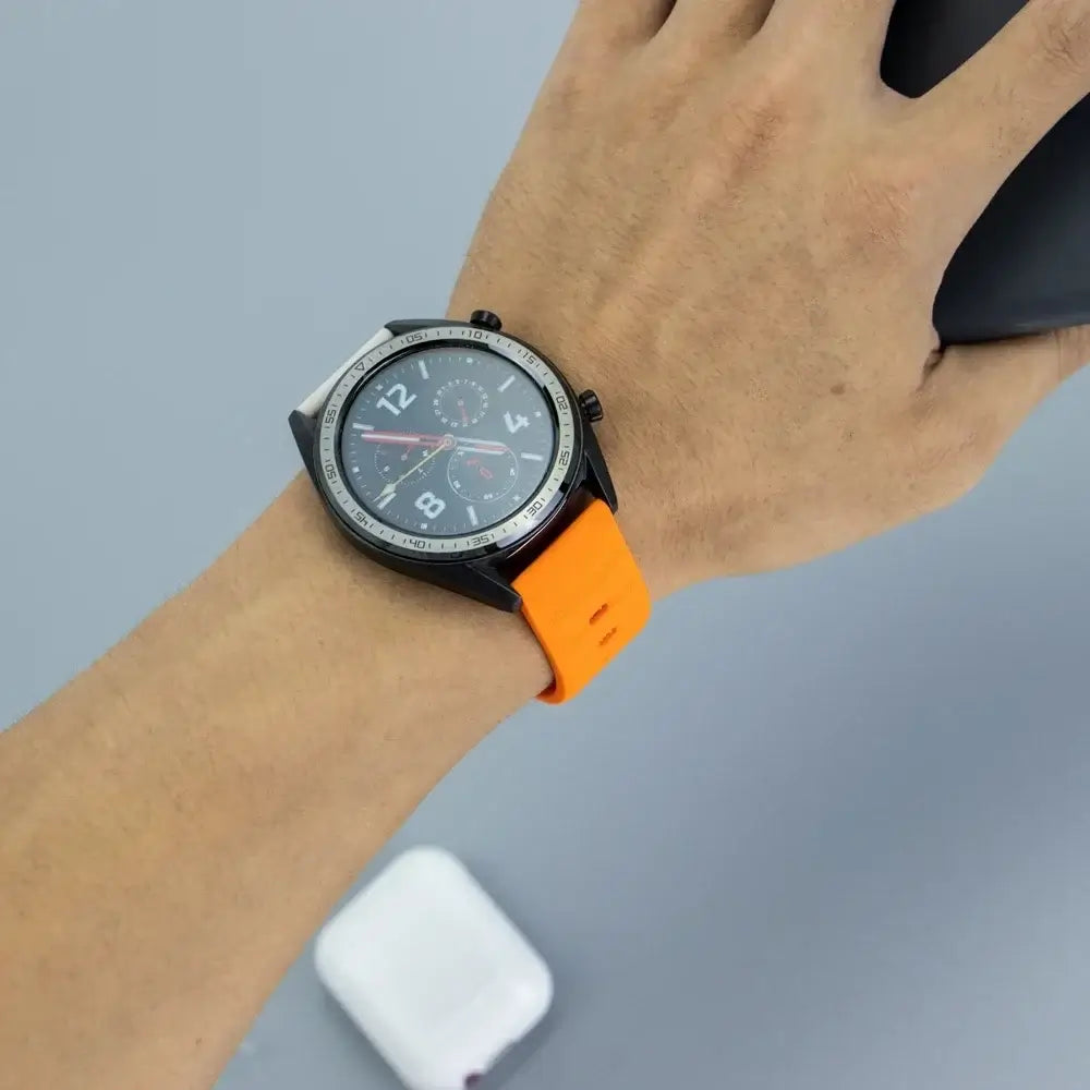 Textured Pin-and-Tuck Silicone Band for Amazfit – orange strap worn on wrist