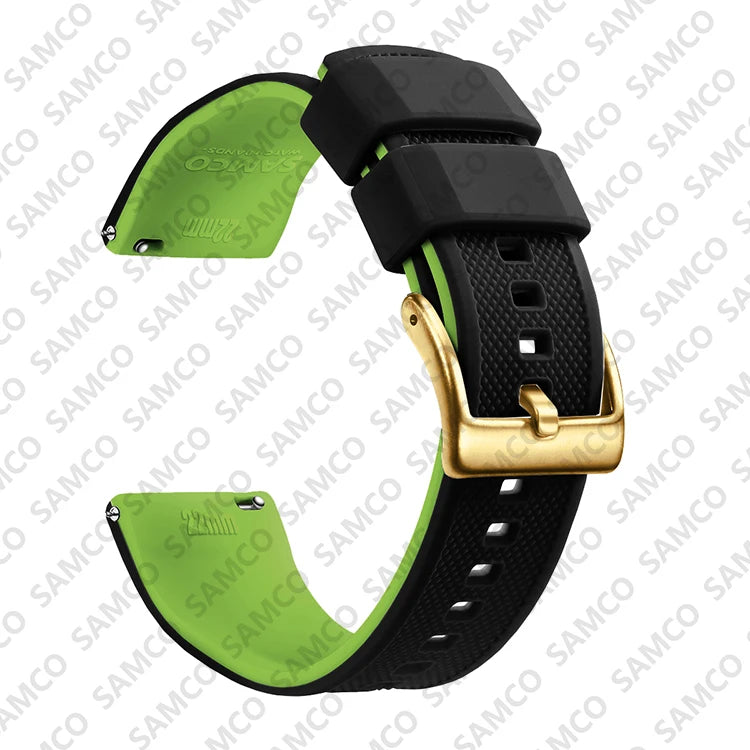 COROS Textured Silicone Watch Band with Buckle Choices - Black / Lime - Gold Buckle
