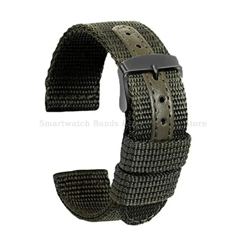 Textured Nylon Band with Center Detail in Army Green / Black Buckle for compatible Huawei watches