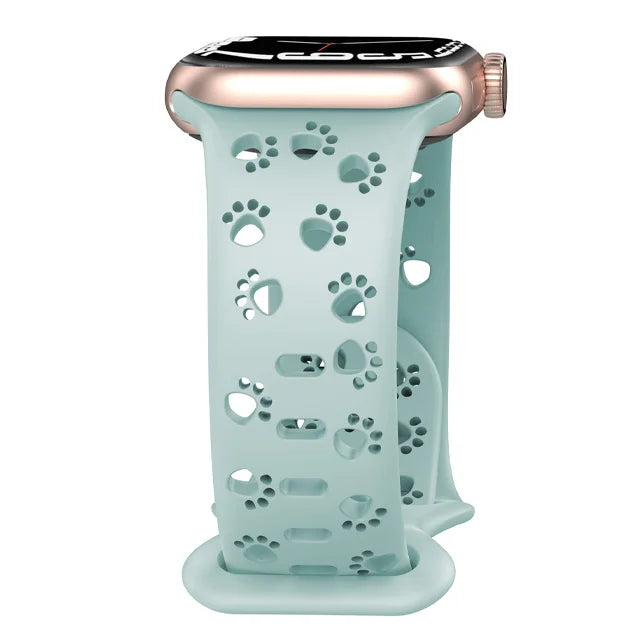 Paw Print Cutout Silicone Apple Watch Band in Seafoam Green