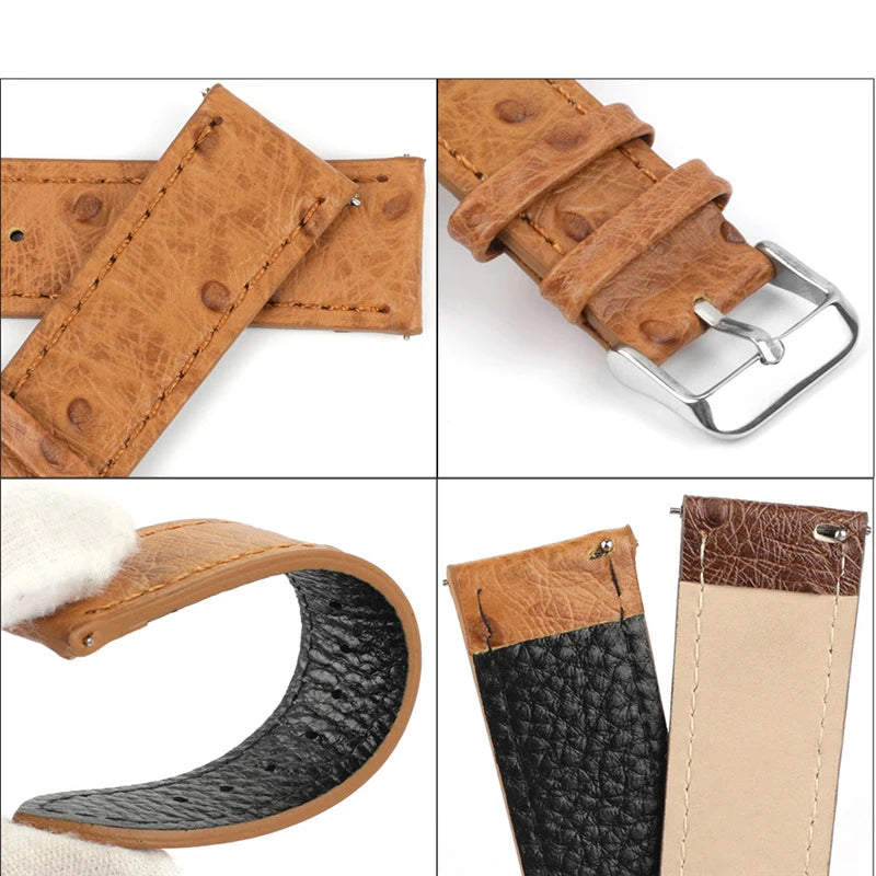 Garmin Ostrich-Pattern Leather Band — stitching, lining and quick-release pins
