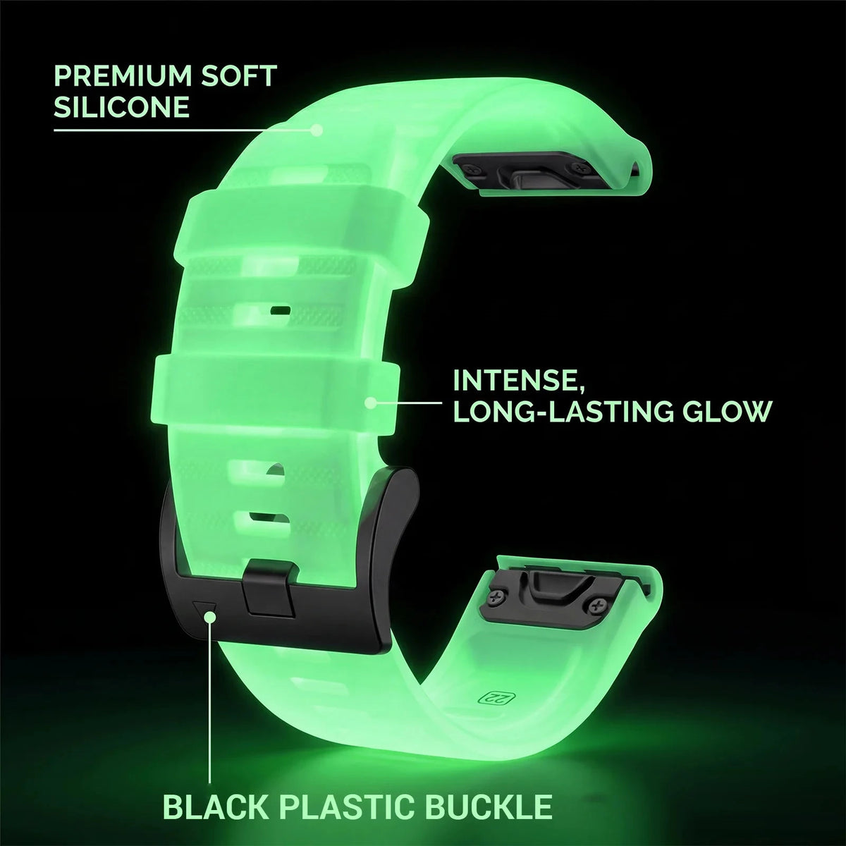 Garmin QuickFit 22/26mm Glow-in-the-Dark Silicone Band — design detail